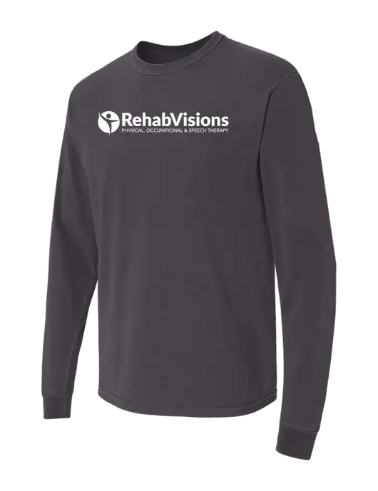 Comfort Colors Garment-Dyed Dark Grey Heavyweight Long Sleeve T-Shirt w/RehabVisions POST Logo