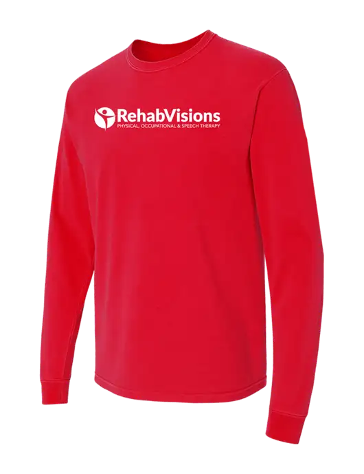 Comfort Colors Garment-Dyed Red Heavyweight Long Sleeve T-Shirt w/RehabVisions POST Logo