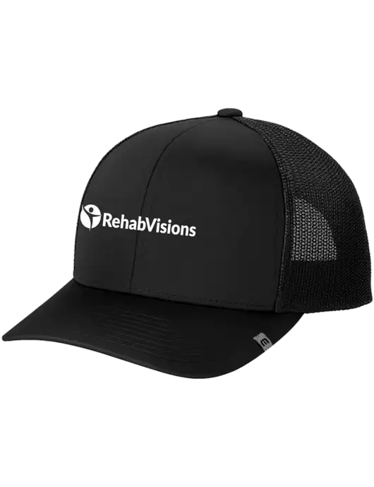 TravisMathew Black Cruz Trucker Cap w/RehabVisions POST Logo