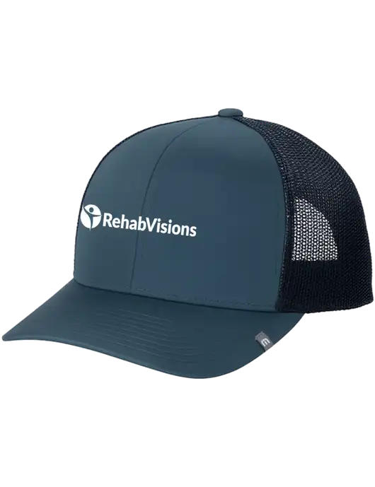 TravisMathew Dark Slate Blue Cruz Trucker Cap w/RehabVisions POST Logo