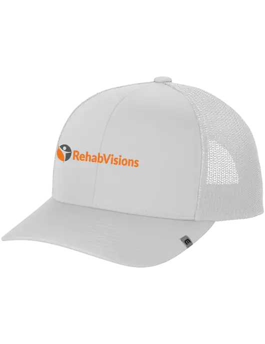 TravisMathew White Cruz Trucker Cap w/RehabVisions POST Logo
