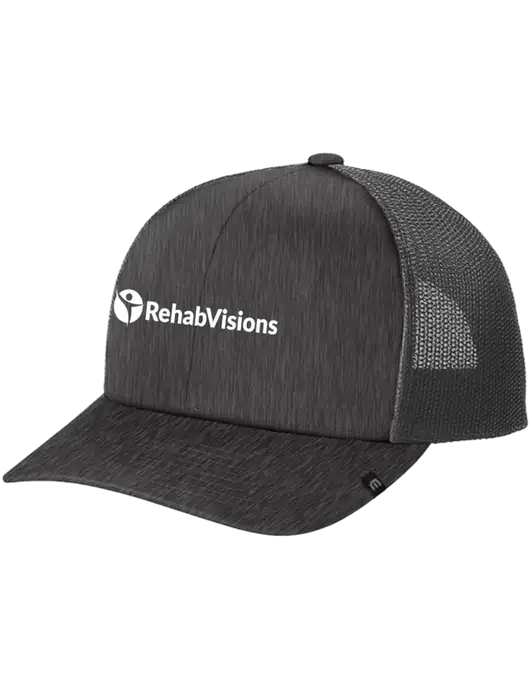 TravisMathew Very Dark Grey Heather Cruz Trucker Cap w/RehabVisions POST Logo