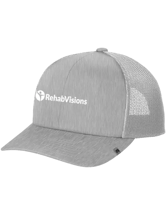 TravisMathew Light Medium Grey Heather Cruz Trucker Cap w/RehabVisions POST Logo
