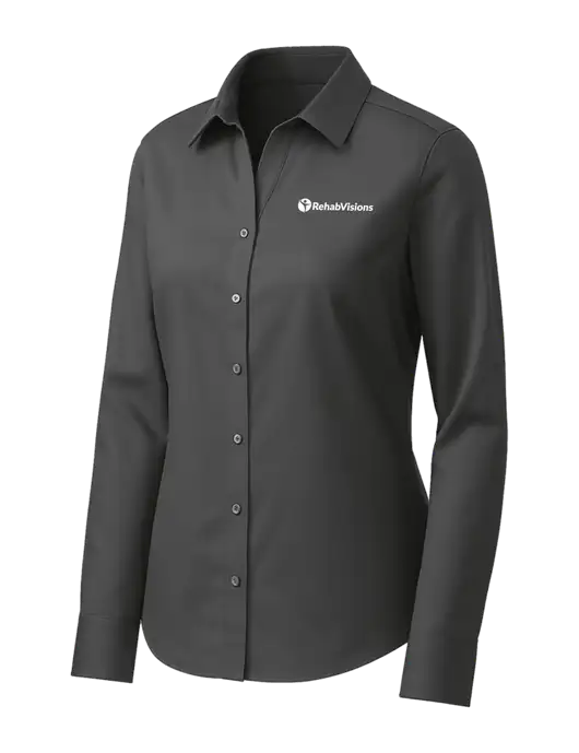 Brooks Brothers Womens Dark Grey Wrinkle-Free Stretch Pinpoint Shirt w/RehabVisions POST Logo