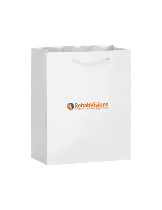 White Gift Bag Matte 8x10 w/RehabVisions POST Logo