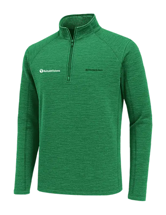 Vineyard Vines Heather Kelly Green Sankaty Quarter-Zip Pullover
 w/RehabVisions POST Logo