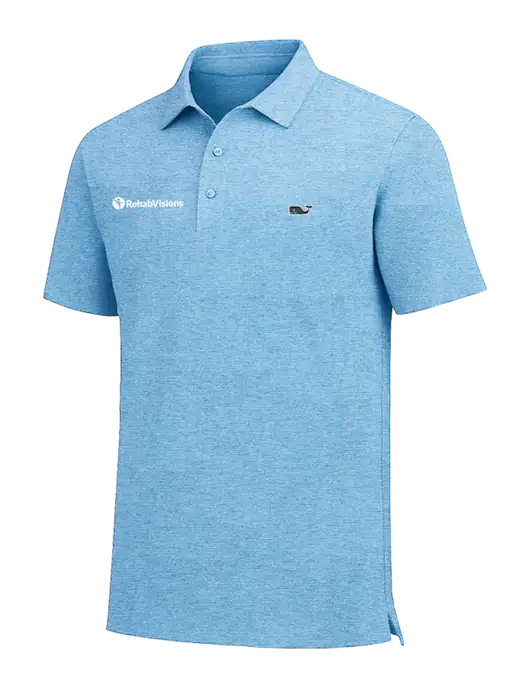 Vineyard Vines Destin Stripe Light Blue Sankaty Polo w/RehabVisions POST Logo
