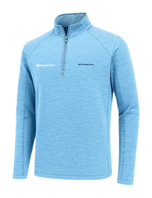 Vineyard Vines Very Light Heather Sapphire Sankaty Quarter-Zip Pullover
 w/RehabVisions POST Logo