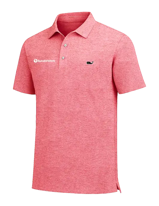 Vineyard Vines Destin Stripe Coral Sankaty Polo w/RehabVisions POST Logo
