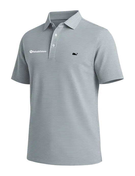 Vineyard Vines Bradley Medium Grey Stripe Sankaty Polo w/RehabVisions POST Logo
