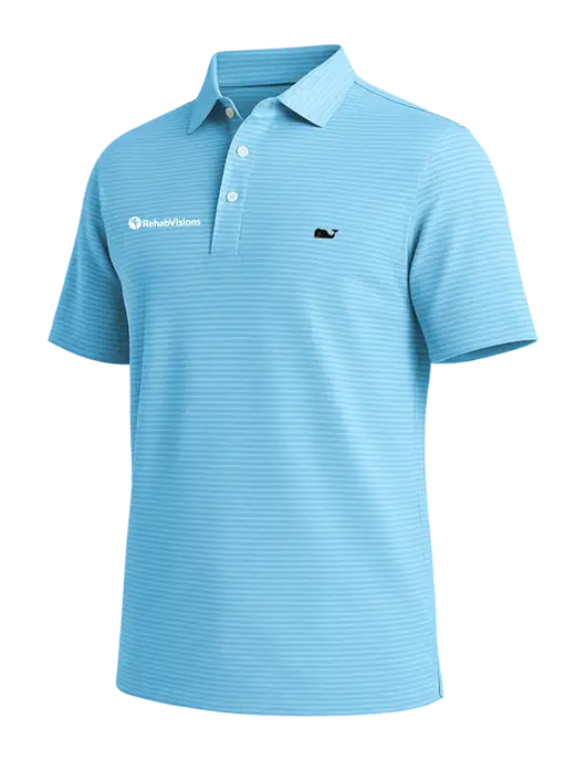 Vineyard Vines Bradley Light Sapphire Stripe Sankaty Polo w/RehabVisions POST Logo