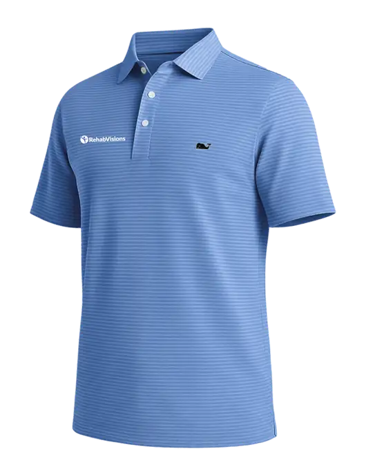 Vineyard Vines Bradley Light Royal Blue Stripe Sankaty Polo w/RehabVisions POST Logo