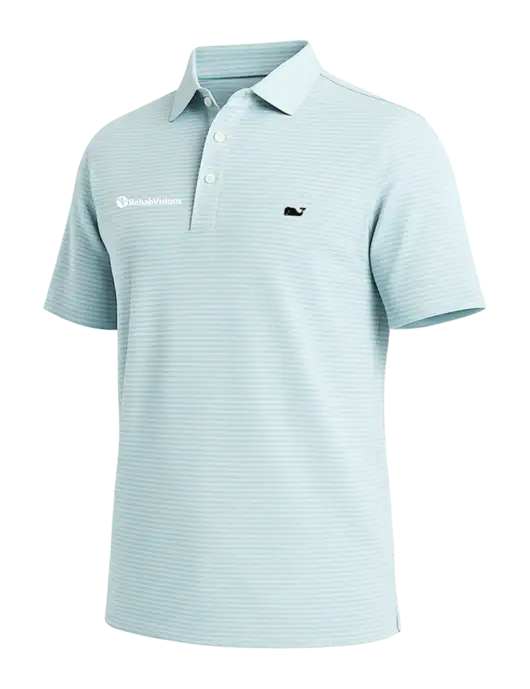Vineyard Vines Bradley Light Blue Stripe Sankaty Polo w/RehabVisions POST Logo