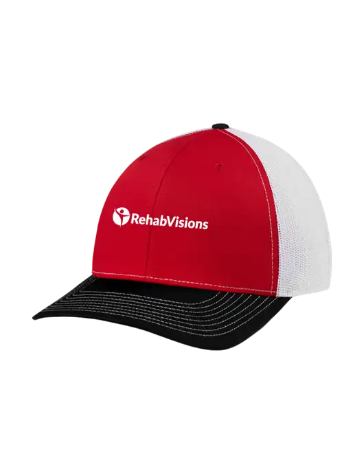 Richardson Adjustable Snapback Original 112 Trucker Cap Black/Red/White Mesh w/RehabVisions POST Logo