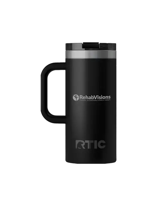 RTIC Road Trip 16 oz Black Travel Mug w/RehabVisions POST Logo