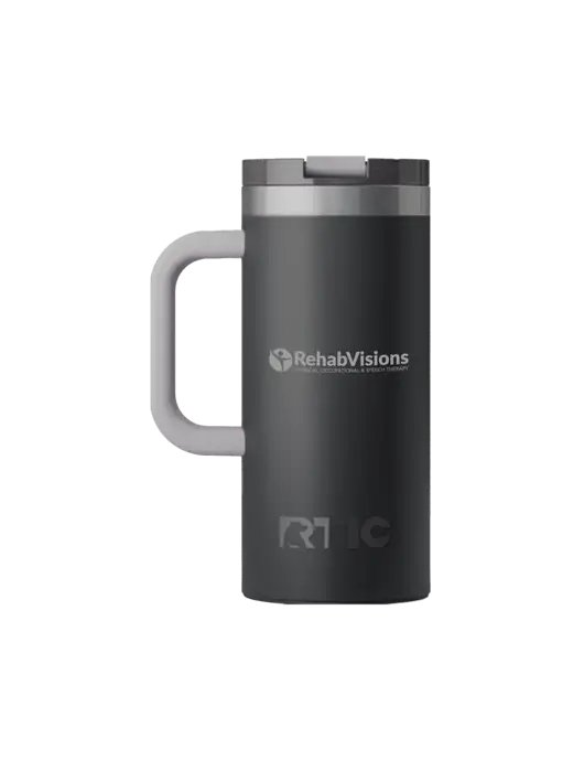 RTIC Road Trip 16 oz Charcoal Travel Mug w/RehabVisions POST Logo