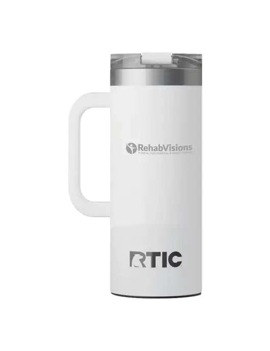 RTIC Road Trip 20 oz White Travel Mug w/RehabVisions POST Logo