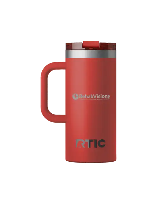 RTIC Road Trip 16 oz Red Travel Mug w/RehabVisions POST Logo