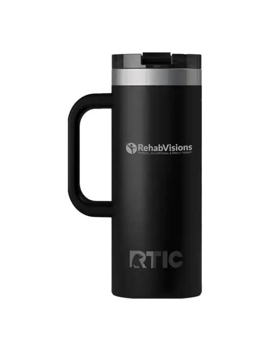 RTIC Road Trip 20 oz Black Travel Mug w/RehabVisions POST Logo