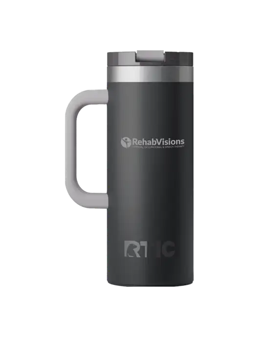 RTIC Road Trip 20 oz Charcoal Travel Mug w/RehabVisions POST Logo