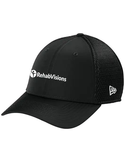New Era 39THIRTY Performance Stretch Black Mesh Cap w/RehabVisions POST Logo