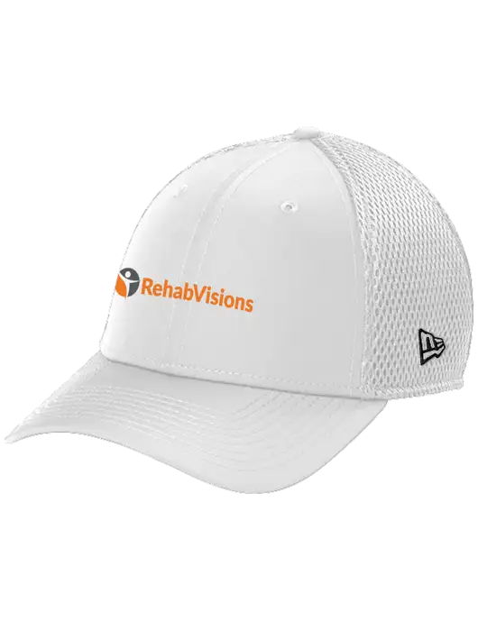 New Era 39THIRTY Performance Stretch White Mesh Cap w/RehabVisions POST Logo