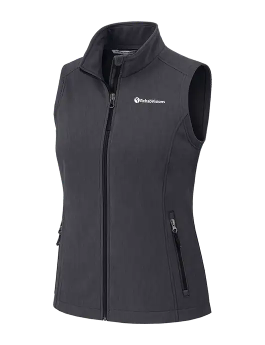 Charcoal Heather Womens Core Soft Shell Vest w/RehabVisions POST Logo