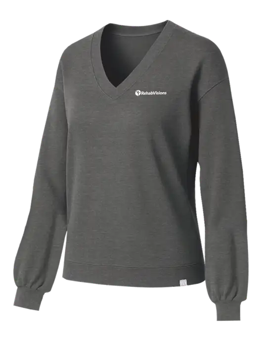 TravisMathew Womens Long Weekend Medium Heather Grey V-Neck
 w/RehabVisions POST Logo