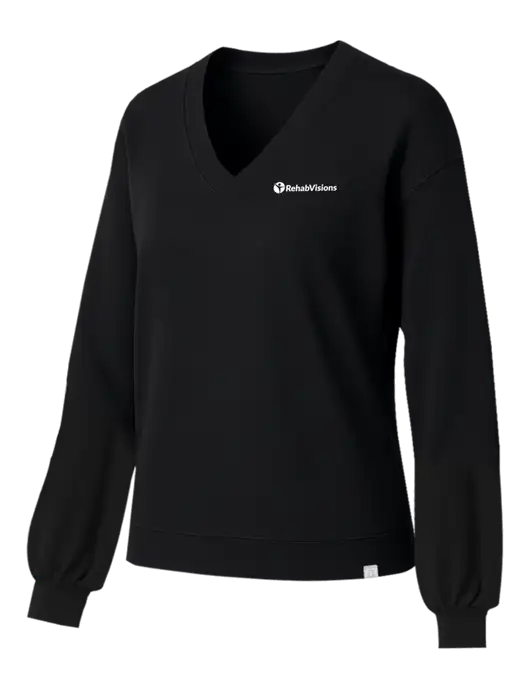 TravisMathew Womens Long Weekend Black V-Neck
 w/RehabVisions POST Logo