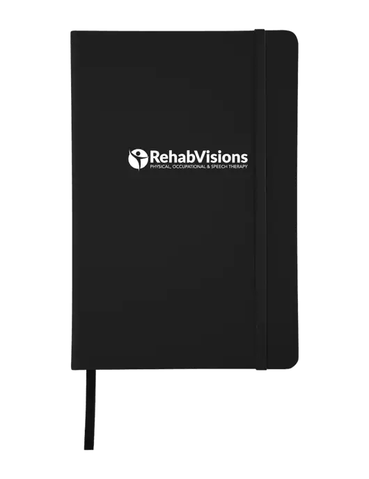 Black Comfort Touch Bound Journal 5 ¾" W x 8 ½” H w/RehabVisions POST Logo