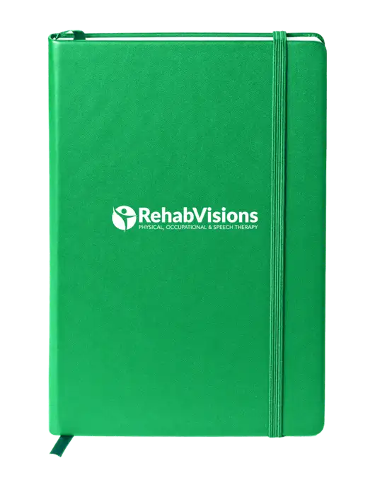 Neoskin Green Hard Cover Journal 5.75 x 8.375
 w/RehabVisions POST Logo