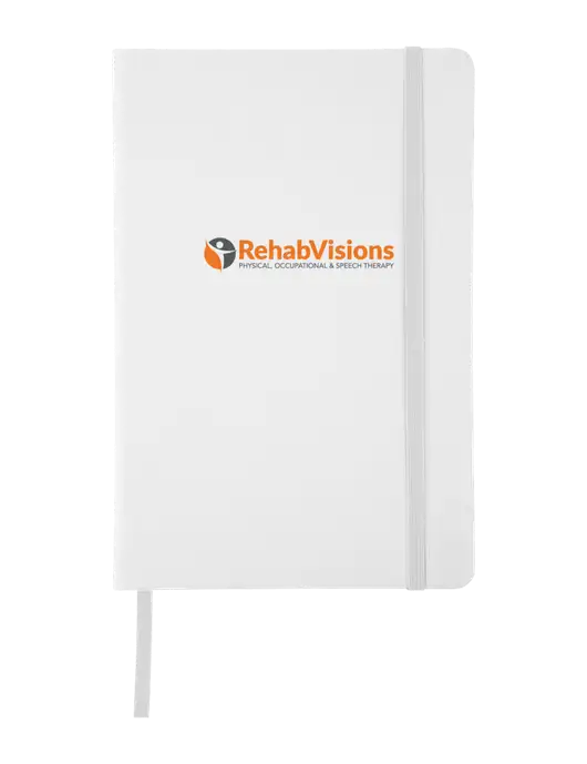 White Comfort Touch Bound Journal 5 ¾" W x 8 ½” H w/RehabVisions POST Logo