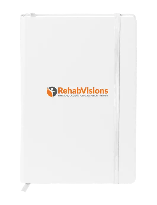 Neoskin White Hard Cover Journal 5.75 x 8.375
 w/RehabVisions POST Logo