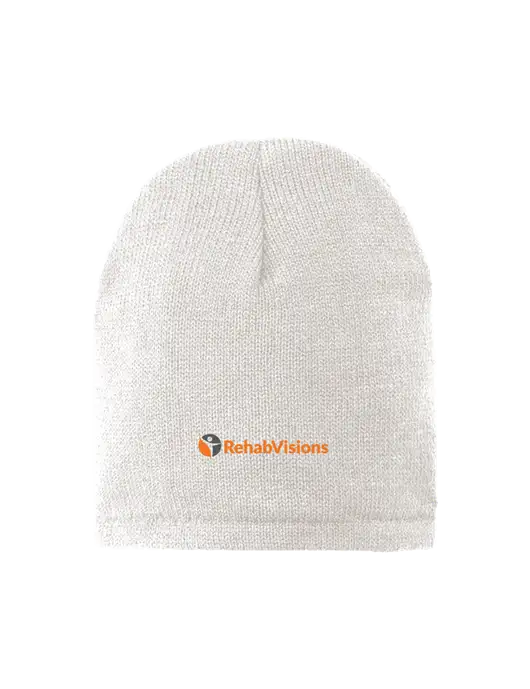 White Fleece-Lined Beanie Cap w/RehabVisions POST Logo