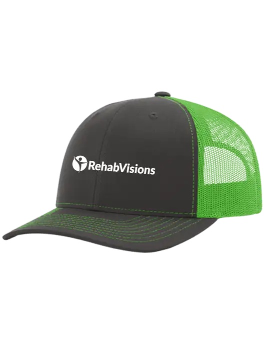 Richardson Adjustable Snapback Original 112 Trucker Cap Charcoal Grey w/Neon Green Mesh w/RehabVisions POST Logo