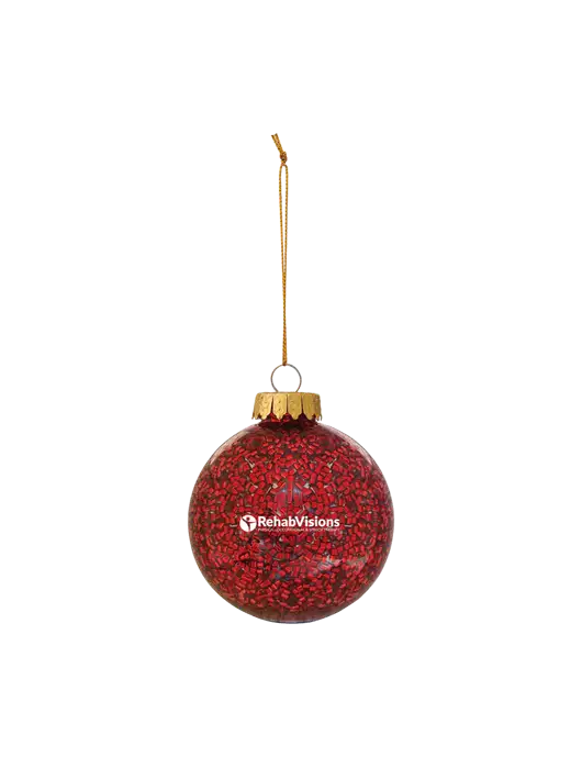 Red Shimmer Sphere Ornament w/RehabVisions POST Logo