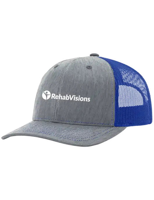 Richardson Adjustable Snapback Original 112 Trucker Cap Heather Light Grey w/Royal Mesh w/RehabVisions POST Logo