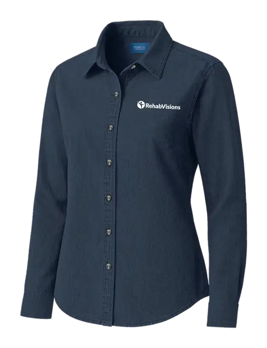 Womens Long Sleeve Light Navy Denim Shirt
 w/RehabVisions POST Logo