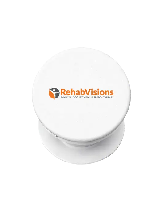White PopPal Cell Phone Holder w/RehabVisions POST Logo