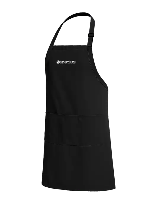 Easy Care Extra Long Bib Black Apron with Stain Release w/RehabVisions POST Logo