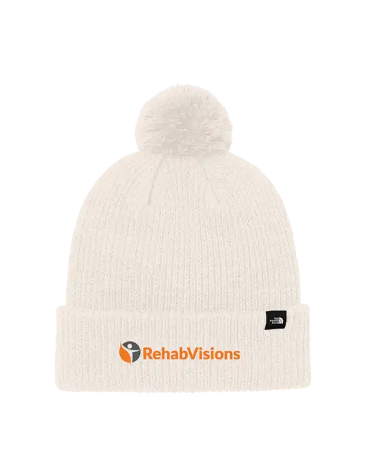 The North Face Ivory Pom Beanie w/RehabVisions POST Logo