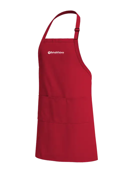 Easy Care Extra Long Bib Red Apron with Stain Release w/RehabVisions POST Logo