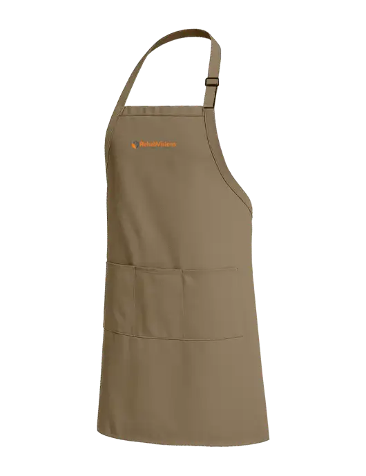 Easy Care Extra Long Bib Dark Tan Apron with Stain Release w/RehabVisions POST Logo