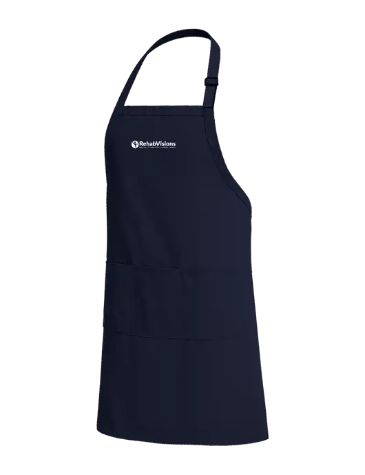 Easy Care Extra Long Bib Navy Apron with Stain Release w/RehabVisions POST Logo