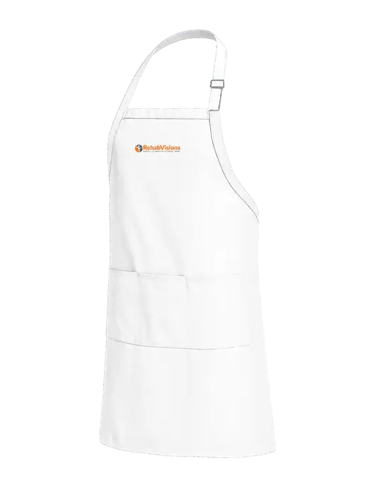 Easy Care Extra Long Bib White Apron with Stain Release w/RehabVisions POST Logo