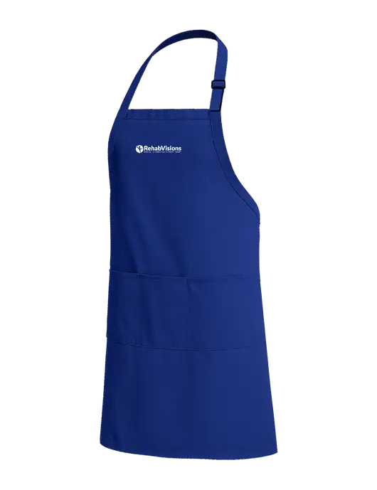 Easy Care Extra Long Bib Dark Royal Apron with Stain Release w/RehabVisions POST Logo