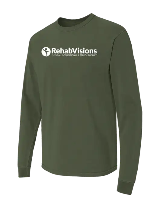 Comfort Colors Garment-Dyed Dark Olive Green Heavyweight Long Sleeve T-Shirt w/RehabVisions POST Logo