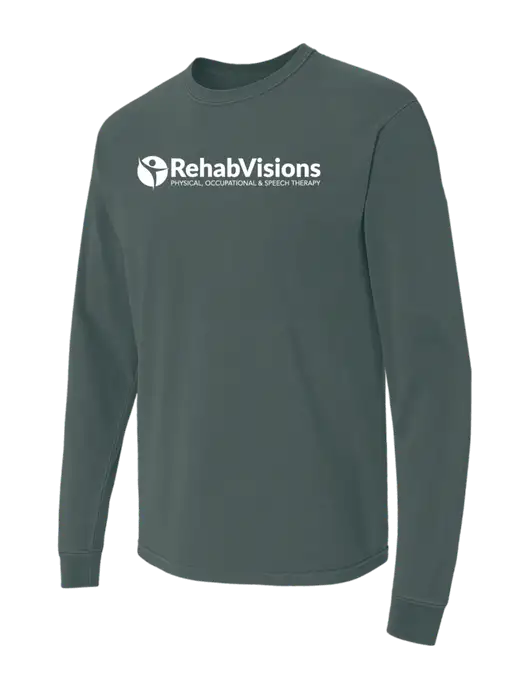 Comfort Colors Garment-Dyed Dark Green Heather Heavyweight Long Sleeve T-Shirt w/RehabVisions POST Logo