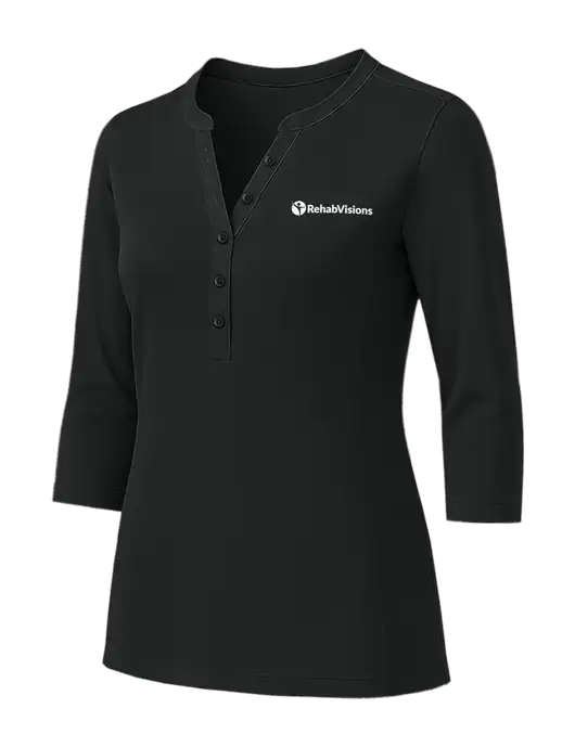 Womens Black UV Choice Pique Henley w/RehabVisions POST Logo