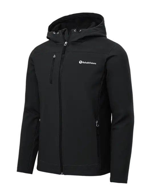 Hooded Core Black Soft Shell Jacket w/RehabVisions POST Logo